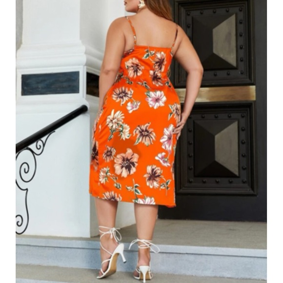 Plus size luxe floral print drawstring side cami dress - Picture 11 of 15